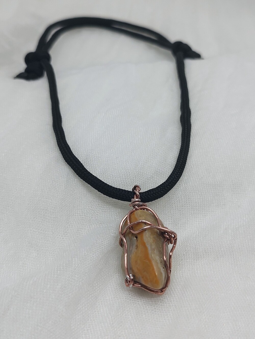 Handcrafted Copper Wire-Wrapped Agate Pendant Necklace - Black Cord